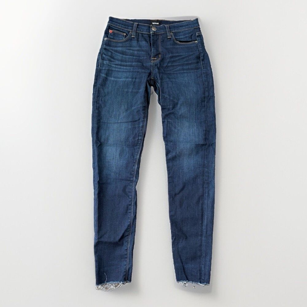 Hudson Natalie Mid-Rise Ankle Jeans Size 27 Skinny Dark Wash Raw Hem